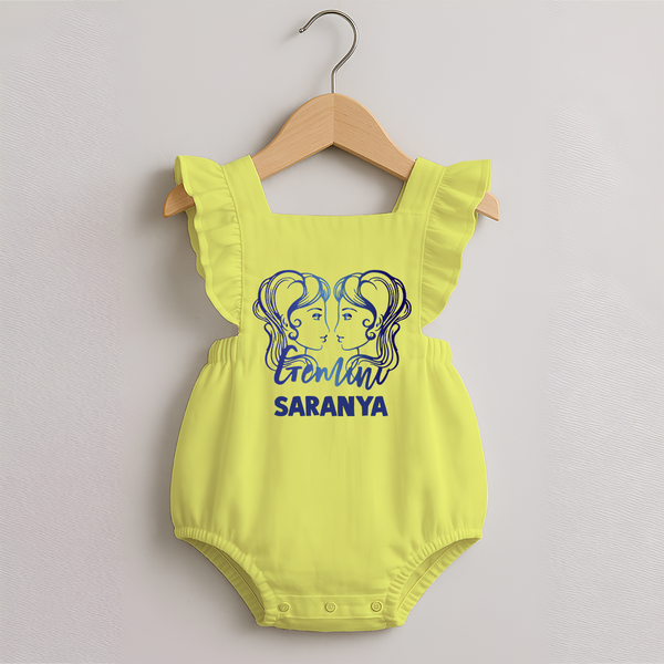 Gemini Twin Star Sign Printed Romper Frock - PASTEL YELLOW - 0 - 3 Months Old (Chest 19")