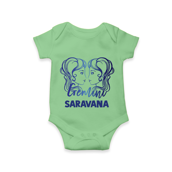 Gemini Twin Star Sign Printed Romper - GREEN - New Born (Chest 14")