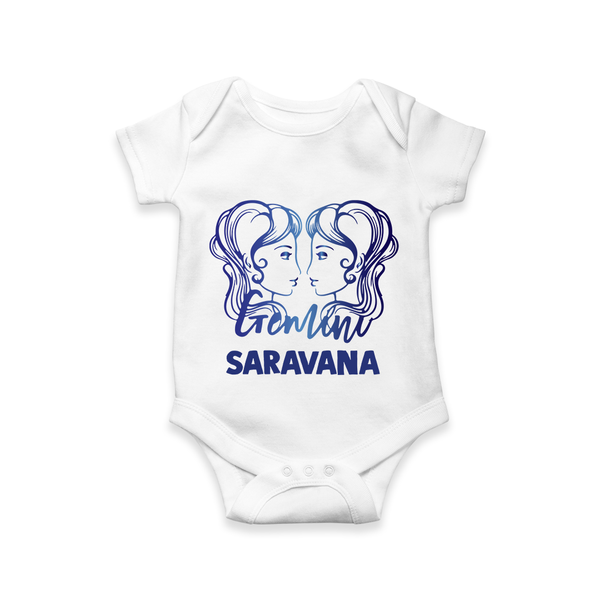 Gemini Twin Star Sign Printed Romper - WHITE - New Born (Chest 14")