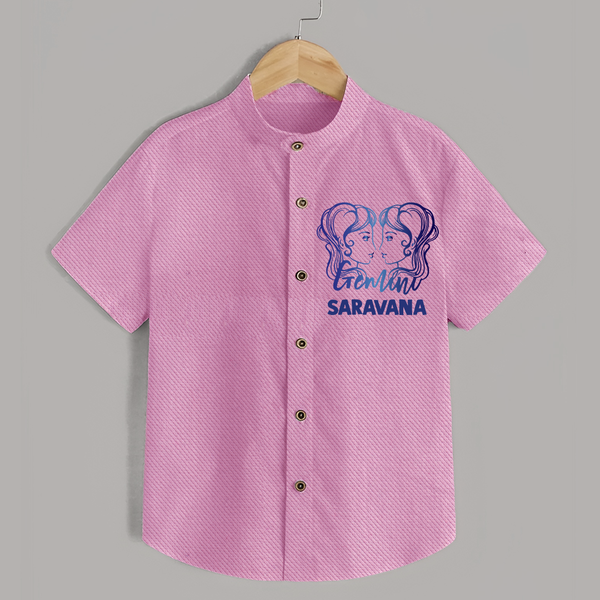 Gemini Twin Star Sign Printed shirt - BABY PINK - 0 - 6 Months Old (Chest 23")