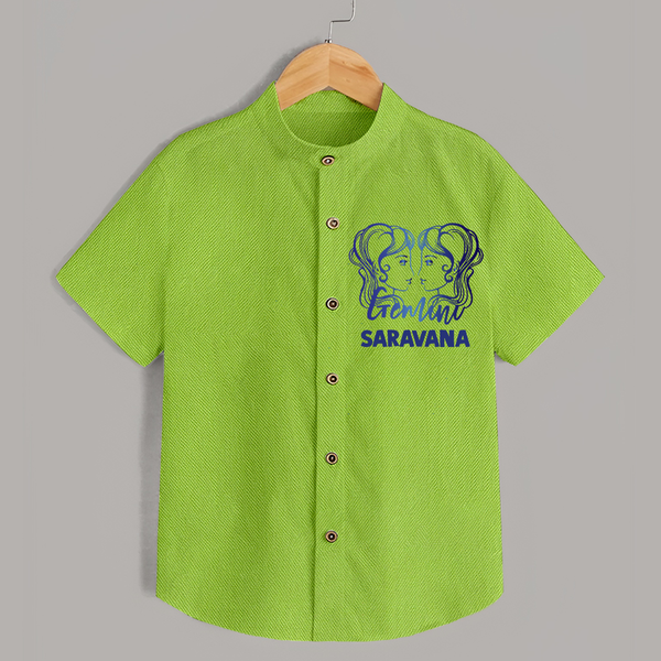 Gemini Twin Star Sign Printed shirt - LIME GREEN - 0 - 6 Months Old (Chest 23")