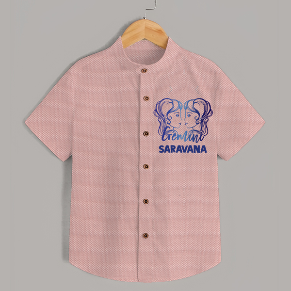 Gemini Twin Star Sign Printed shirt - PEACH - 0 - 6 Months Old (Chest 23")