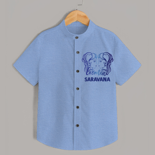Gemini Twin Star Sign Printed shirt - SKY BLUE - 0 - 6 Months Old (Chest 23")
