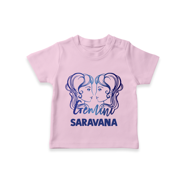 Gemini Twin Star Sign Printed T shirt  - BABY PINK - 0-5 Months Old (Chest 17")