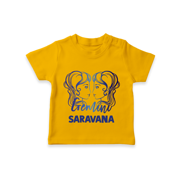 Gemini Twin Star Sign Printed T shirt  - CHROME YELLOW - 0-5 Months Old (Chest 17")