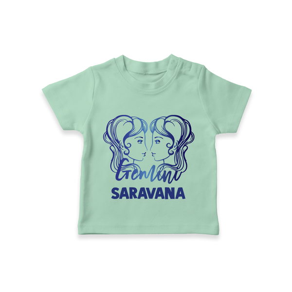 Gemini Twin Star Sign Printed T shirt  - MINT GREEN - 0-5 Months Old (Chest 17")