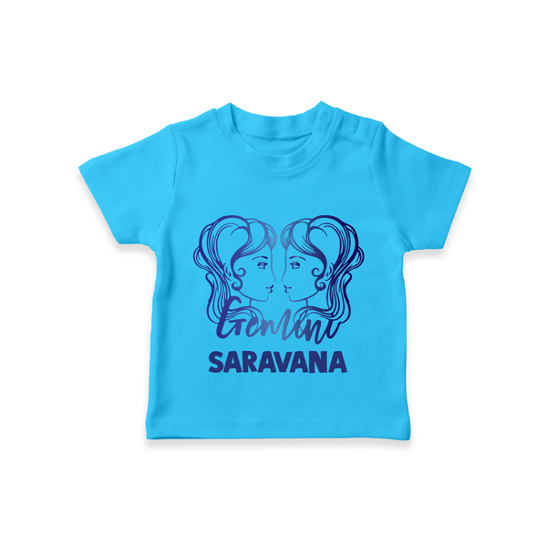 Gemini Twin Star Sign Printed T shirt  - SKY BLUE - 0-5 Months Old (Chest 17")