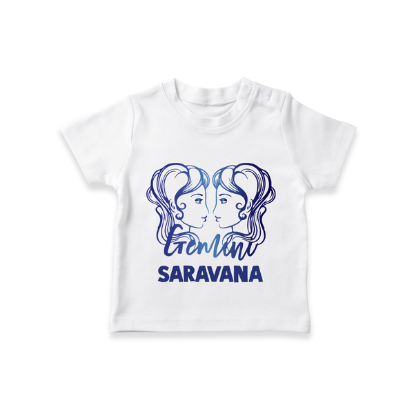Gemini Twin Star Sign Printed T shirt  - WHITE - 0-5 Months Old (Chest 17")