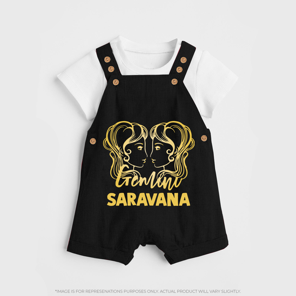 Gemini Twin Star Sign Printed Dungaree - BLACK - 0 - 5 Months Old (Chest 18")