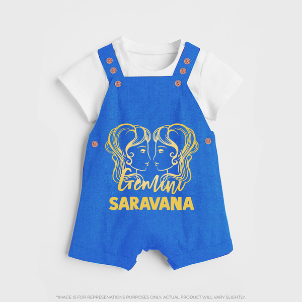 Gemini Twin Star Sign Printed Dungaree - COBALT BLUE - 0 - 5 Months Old (Chest 18")