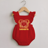 Gemini Twin Star Sign Printed Romper Frock - RED - 0 - 3 Months Old (Chest 19")
