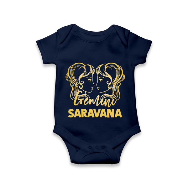 Gemini Twin Star Sign Printed Romper - NAVY BLUE - New Born (Chest 14")
