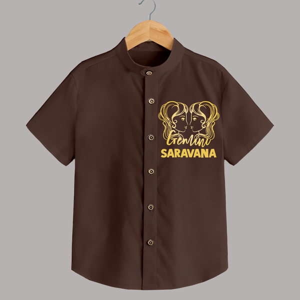 Gemini Twin Star Sign Printed shirt - CHOCOLATE BROWN - 0 - 6 Months Old (Chest 23")