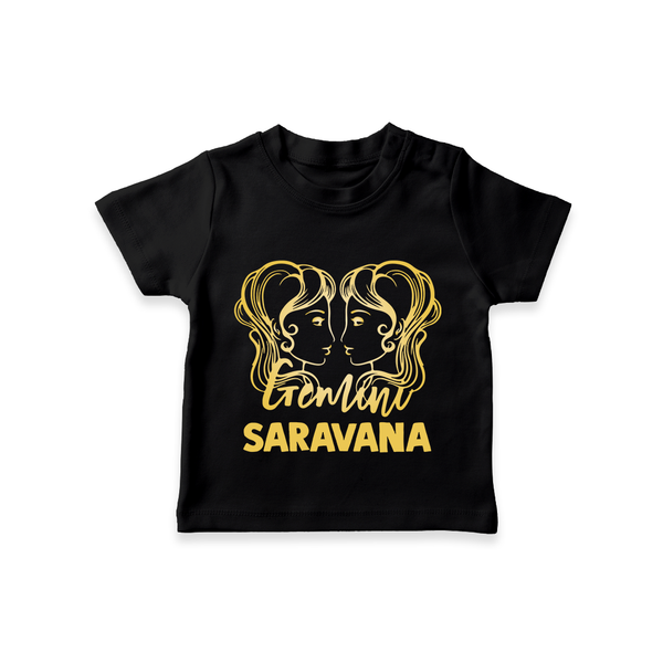 Gemini Twin Star Sign Printed T shirt  - BLACK - 0-5 Months Old (Chest 17")
