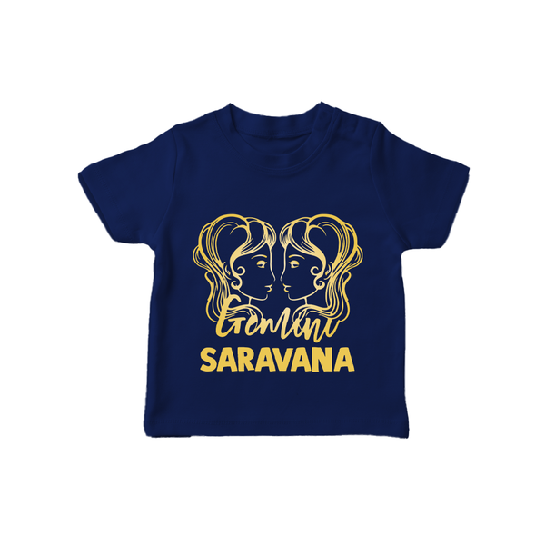 Gemini Twin Star Sign Printed T shirt  - NAVY BLUE - 0-5 Months Old (Chest 17")