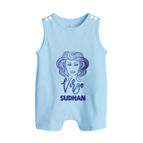 Virgo Zodiac Maiden Symbol Printed Button Romper - BABY BLUE - New Born (Chest 18")