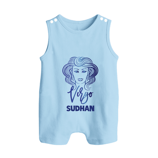 Virgo Zodiac Maiden Symbol Printed Button Romper - BABY BLUE - New Born (Chest 18")
