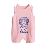 Virgo Zodiac Maiden Symbol Printed Button Romper - BABY PINK - New Born (Chest 18")