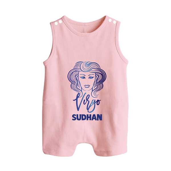 Virgo Zodiac Maiden Symbol Printed Button Romper - BABY PINK - New Born (Chest 18")