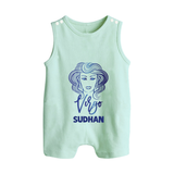 Virgo Zodiac Maiden Symbol Printed Button Romper - MINT GREEN - New Born (Chest 18")