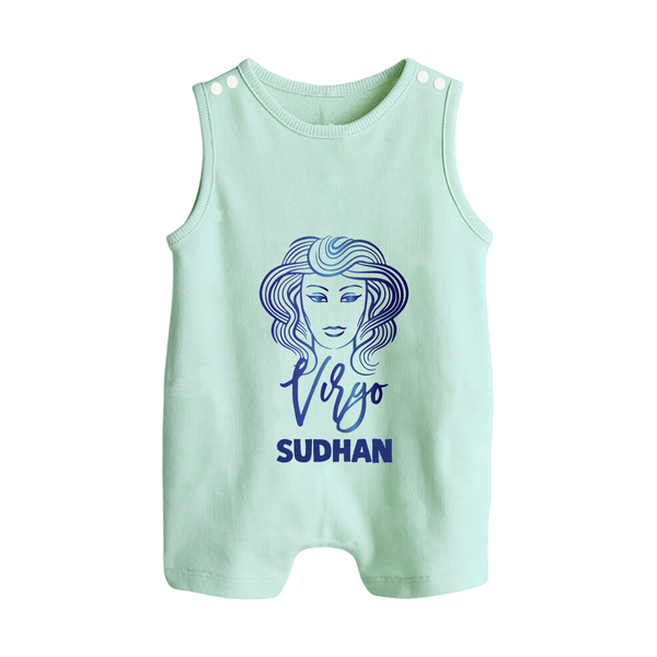 Virgo Zodiac Maiden Symbol Printed Button Romper - MINT GREEN - New Born (Chest 18")