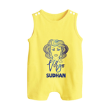 Virgo Zodiac Maiden Symbol Printed Button Romper - PASTEL YELLOW - New Born (Chest 18")