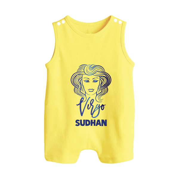 Virgo Zodiac Maiden Symbol Printed Button Romper - PASTEL YELLOW - New Born (Chest 18")