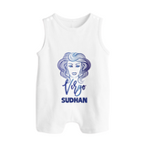 Virgo Zodiac Maiden Symbol Printed Button Romper - WHITE - New Born (Chest 18")