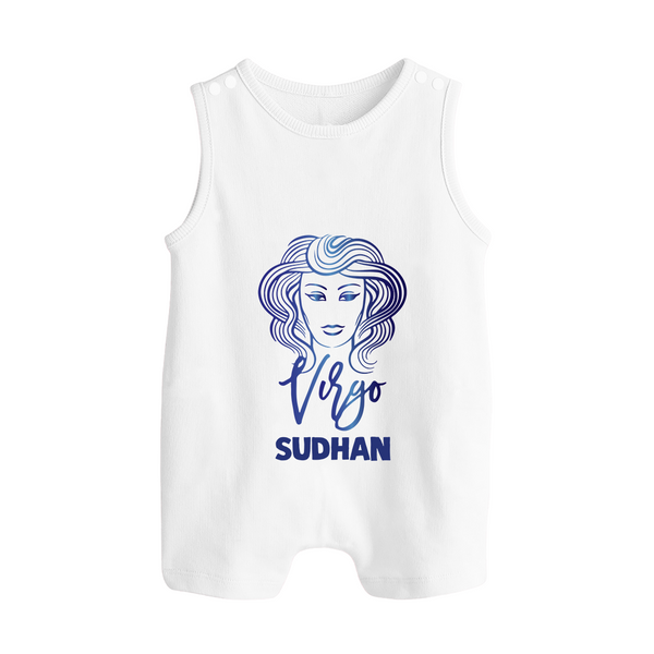 Virgo Zodiac Maiden Symbol Printed Button Romper - WHITE - New Born (Chest 18")