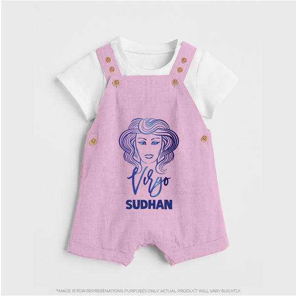 Virgo Zodiac Maiden Symbol Printed Dungaree - BABY PINK - 0 - 5 Months Old (Chest 18")