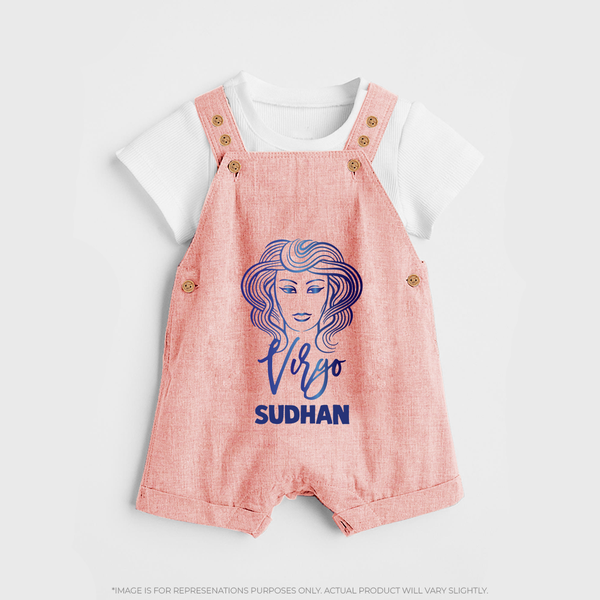 Virgo Zodiac Maiden Symbol Printed Dungaree - PEACH - 0 - 5 Months Old (Chest 18")