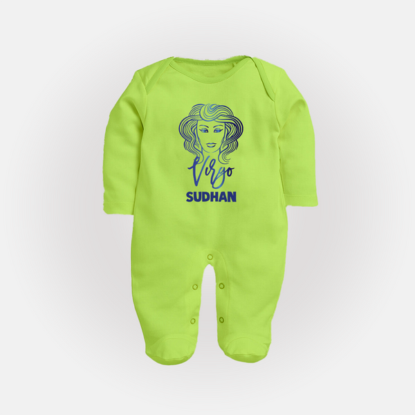 Virgo Zodiac Maiden Symbol PrintedFullbody Suit - LIME GREEN - New Born (Chest 7.5")