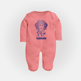 Virgo Zodiac Maiden Symbol PrintedFullbody Suit - PEACH - New Born (Chest 7.5")