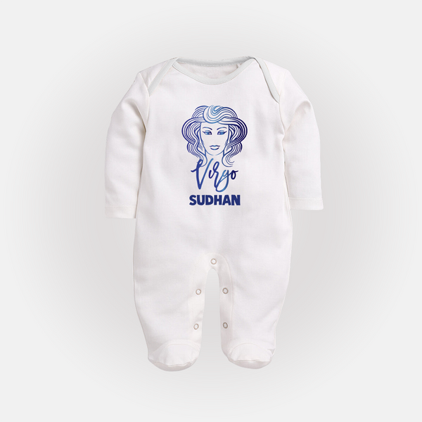 Virgo Zodiac Maiden Symbol PrintedFullbody Suit - WHITE - New Born (Chest 7.5")
