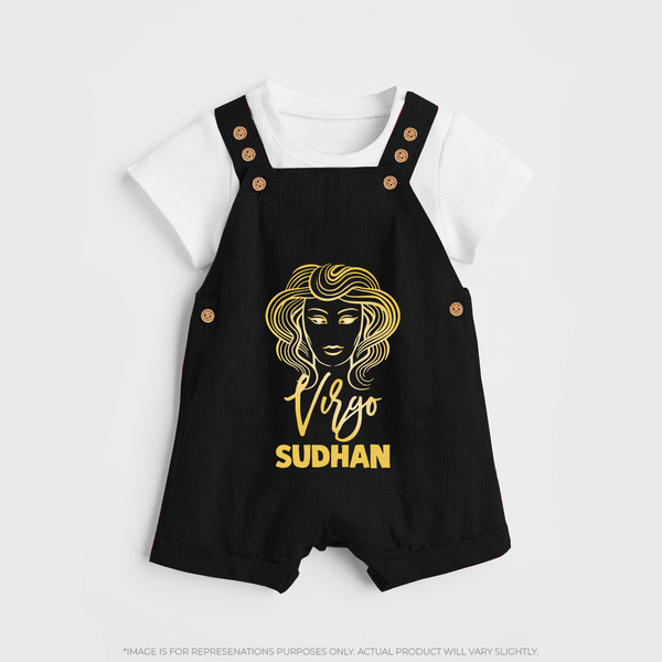 Virgo Zodiac Maiden Symbol Printed Dungaree - BLACK - 0 - 5 Months Old (Chest 18")