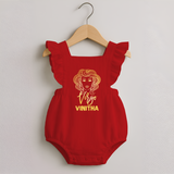 Virgo Zodiac Maiden Symbol Printed Romper Frock - RED - 0 - 3 Months Old (Chest 19")