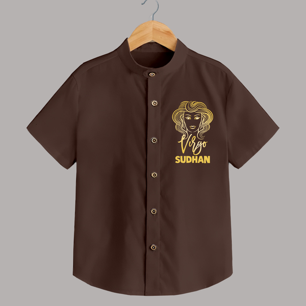 Virgo Zodiac Maiden Symbol Printed shirt - CHOCOLATE BROWN - 0 - 6 Months Old (Chest 23")