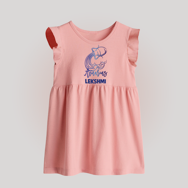 Aquarius Water Bearer Zodiac Symbol Printed Baby Frock - BABY PINK - 0 - 3 Months Old (Chest 17")
