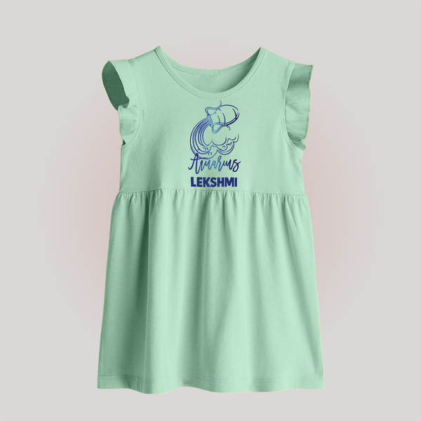 Aquarius Water Bearer Zodiac Symbol Printed Baby Frock - MINT GREEN - 0 - 3 Months Old (Chest 17")