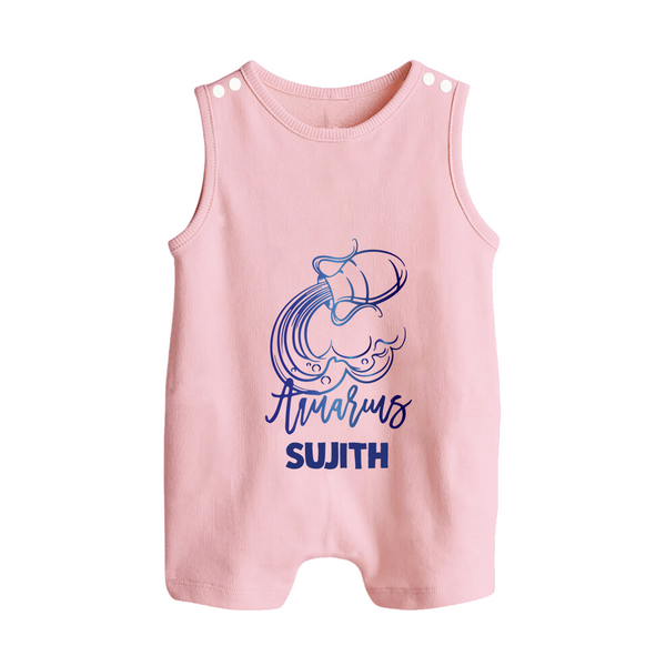 Aquarius Water Bearer Zodiac Symbol Printed Button Romper - BABY PINK - New Born (Chest 18")