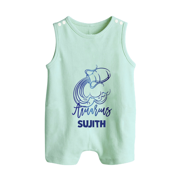 Aquarius Water Bearer Zodiac Symbol Printed Button Romper - MINT GREEN - New Born (Chest 18")