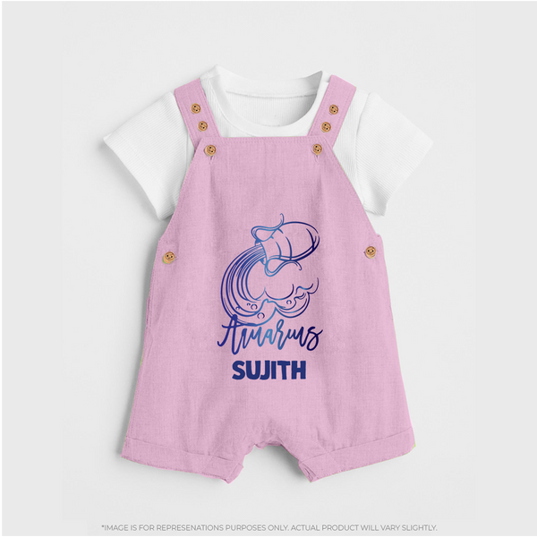 Aquarius Water Bearer Zodiac Symbol Printed Dungaree - BABY PINK - 0 - 5 Months Old (Chest 18")