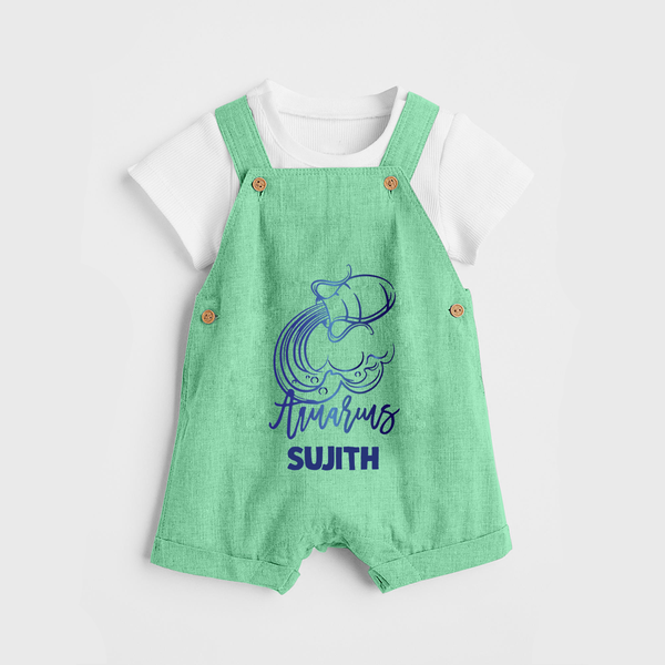 Aquarius Water Bearer Zodiac Symbol Printed Dungaree - GREEN - 0 - 5 Months Old (Chest 18")