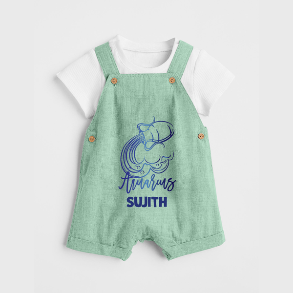 Aquarius Water Bearer Zodiac Symbol Printed Dungaree - MINT GREEN - 0 - 5 Months Old (Chest 18")