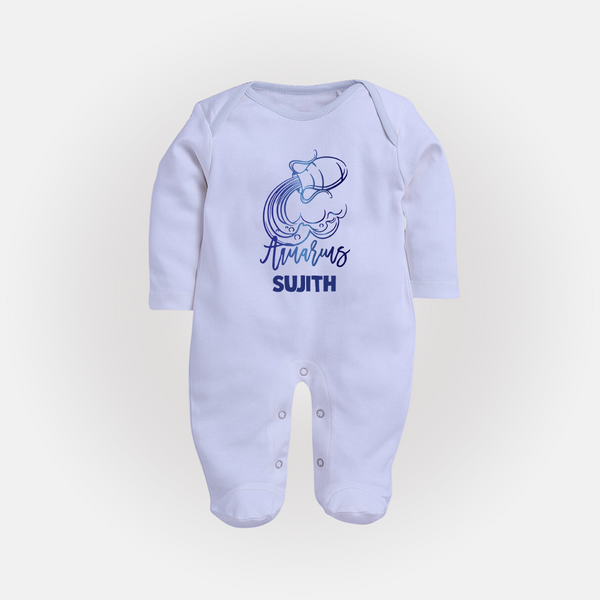 Aquarius Water Bearer Zodiac Symbol PrintedFullbody Suit - BABY BLUE - New Born (Chest 7.5")