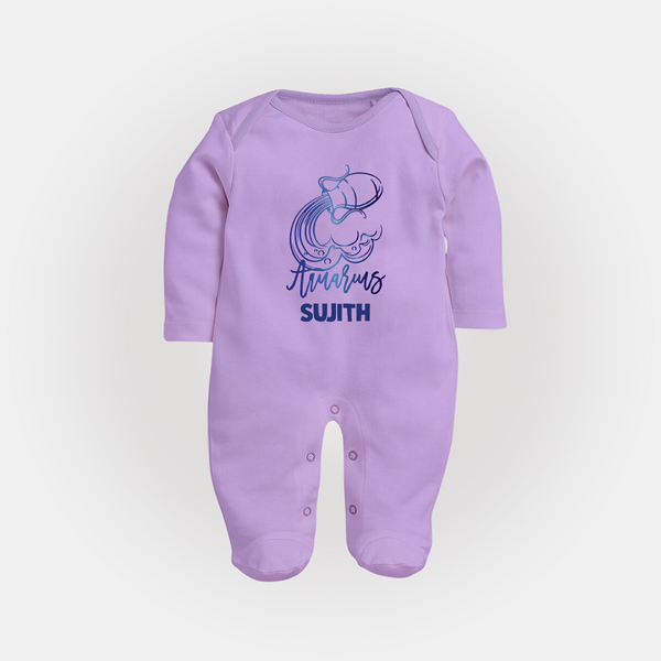 Aquarius Water Bearer Zodiac Symbol PrintedFullbody Suit - LILAC - New Born (Chest 7.5")