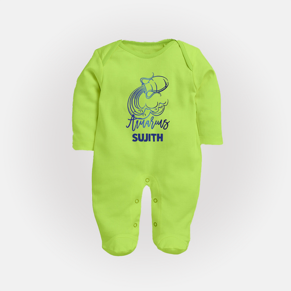 Aquarius Water Bearer Zodiac Symbol PrintedFullbody Suit - LIME GREEN - New Born (Chest 7.5")