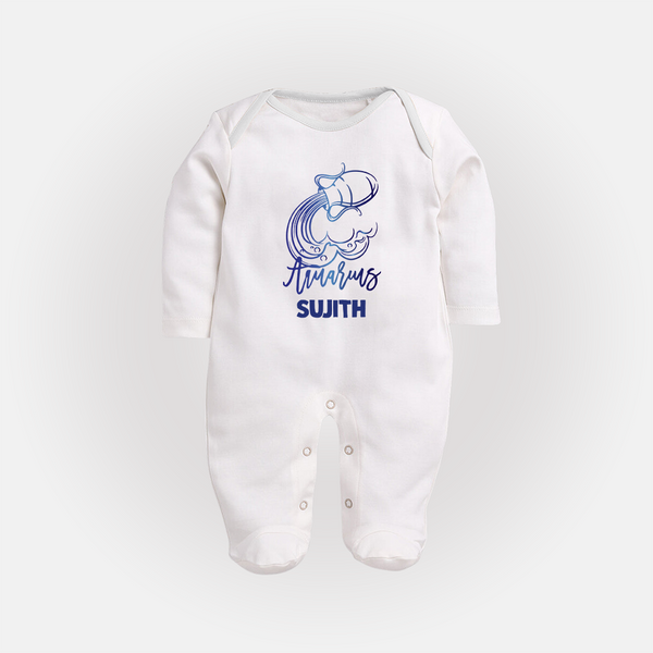 Aquarius Water Bearer Zodiac Symbol PrintedFullbody Suit - WHITE - New Born (Chest 7.5")