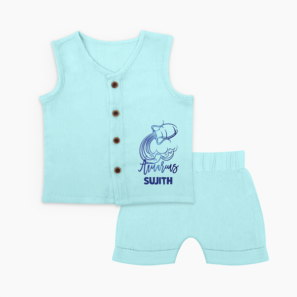 Aquarius Water Bearer Zodiac Symbol Printed Jabla Set - BABY BLUE - 0 - 3 Months Old (Chest 9.8")