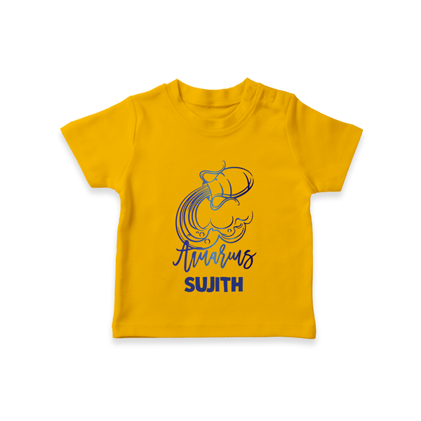 Aquarius Water Bearer Zodiac Symbol Printed T shirt  - CHROME YELLOW - 0-5 Months Old (Chest 17")